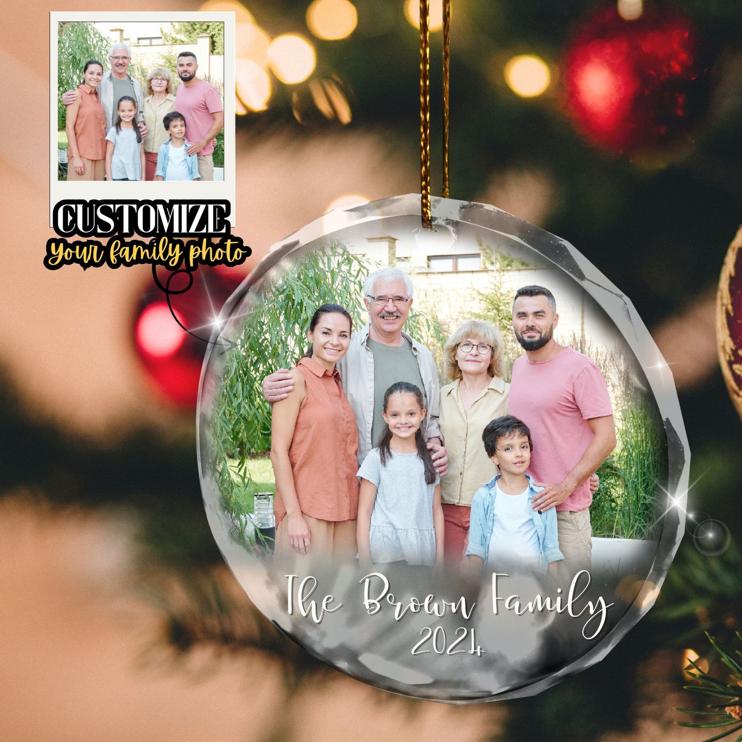 Personalized Couple Photo Ornament, Couples Gifts, Custom Photo Glass Ornament