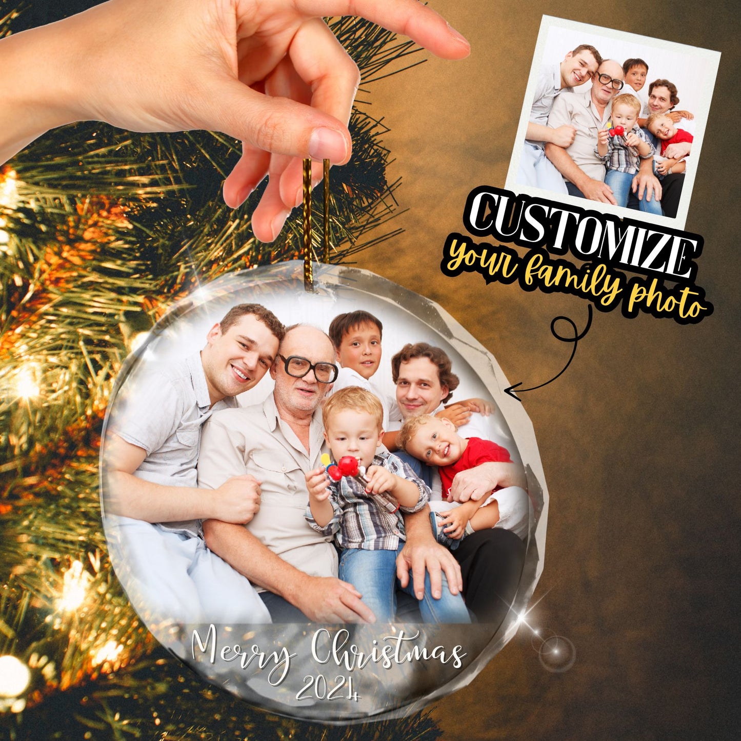 Personalized Couple Photo Ornament, Couples Gifts, Custom Photo Glass Ornament