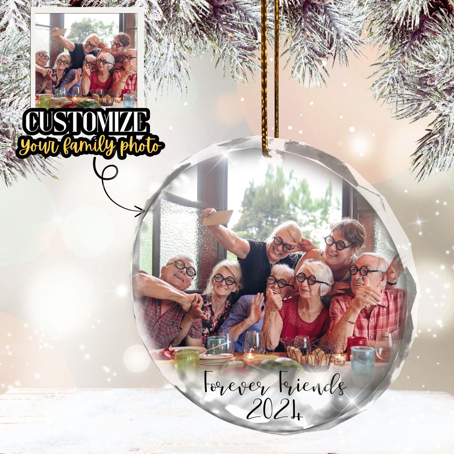 Personalized Couple Photo Ornament, Couples Gifts, Custom Photo Heart Glass Ornament