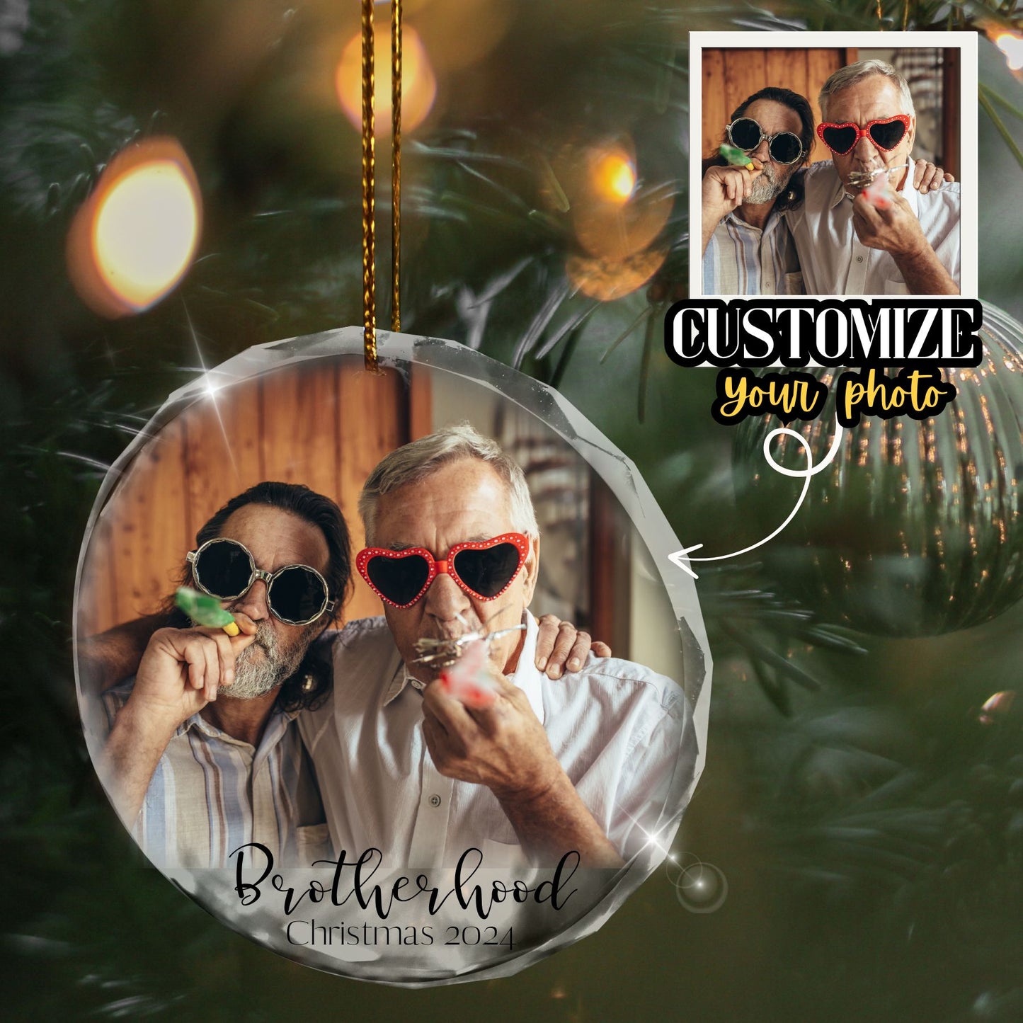 Personalized Couple Photo Ornament, Couples Gifts, Custom Photo Heart Glass Ornament