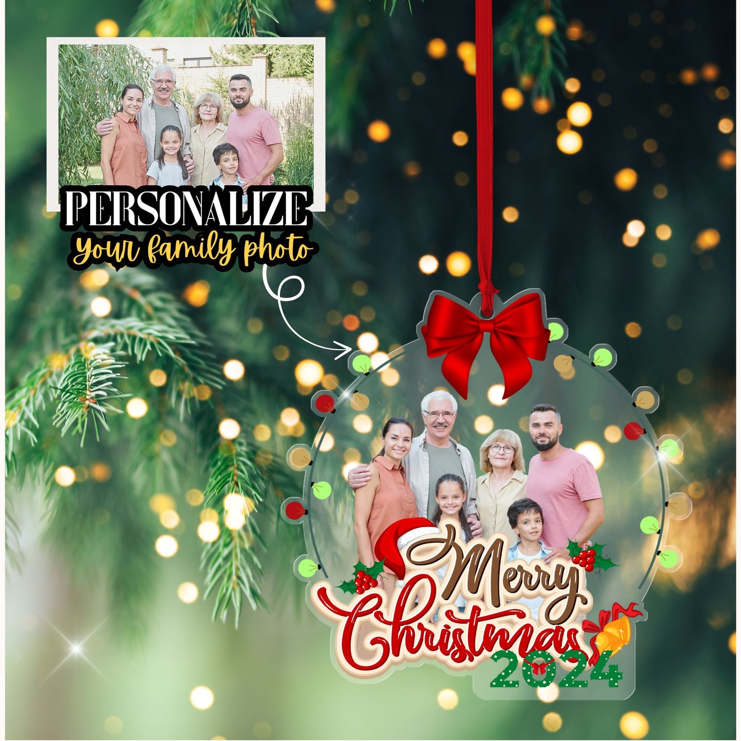 Family Christmas 2024 - Personalized Acrylic Photo Ornament