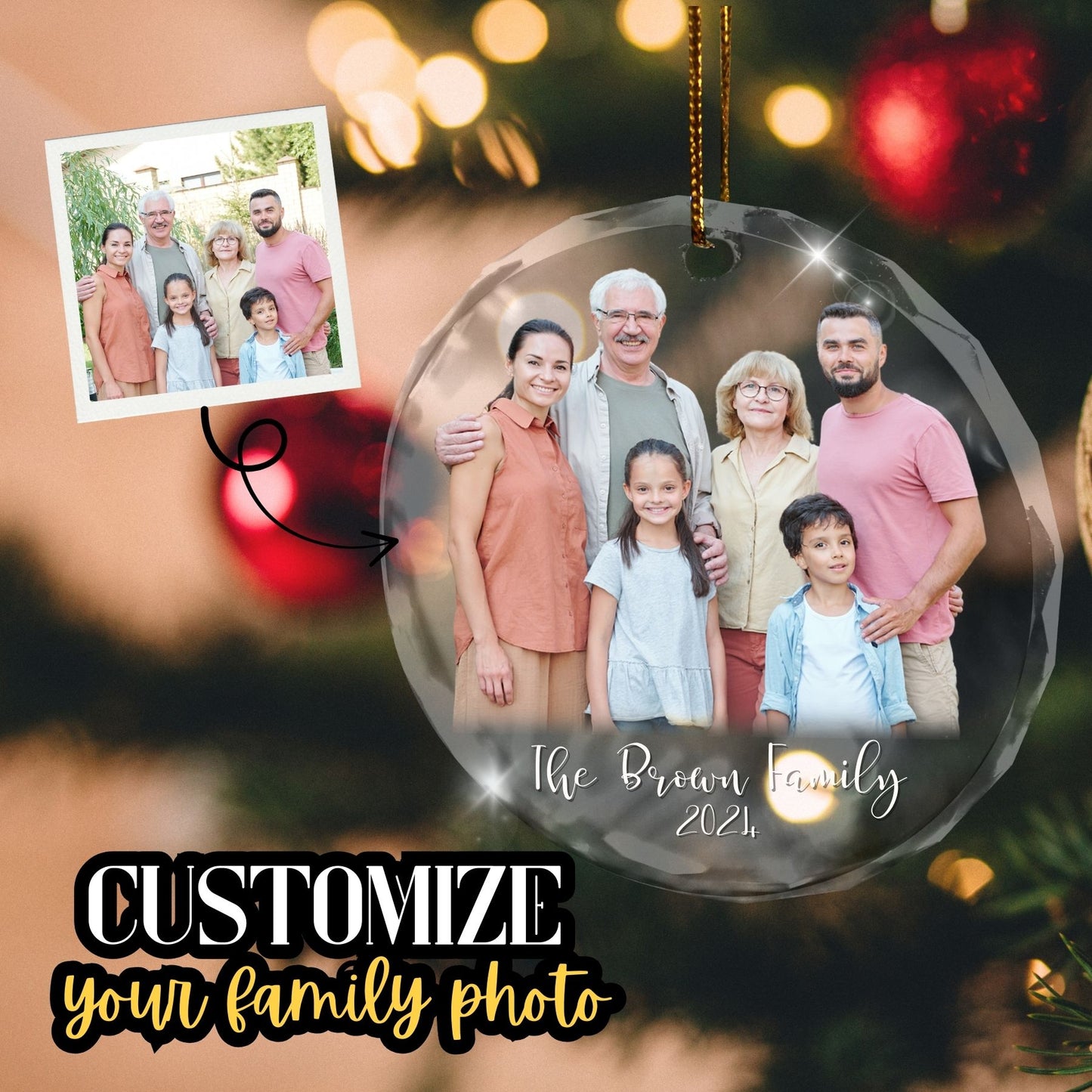 Personalized Couple Photo Ornament, Couples Gifts, Custom Photo Glass Ornament