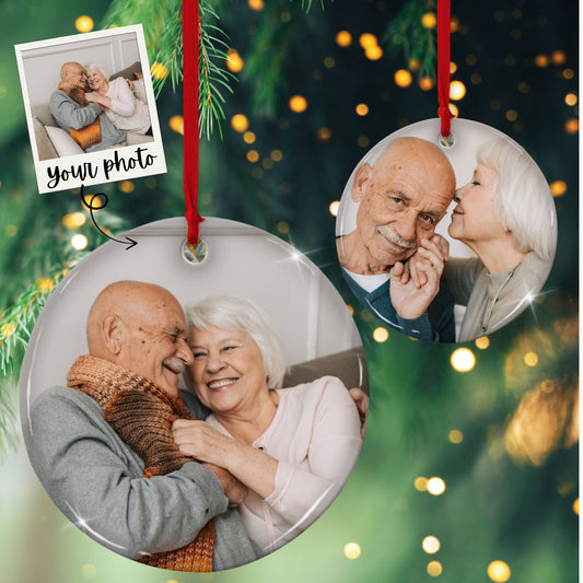 Custom 2-sided Ceramic Ornament, Personalized 2 Photo Christmas Ornament front back