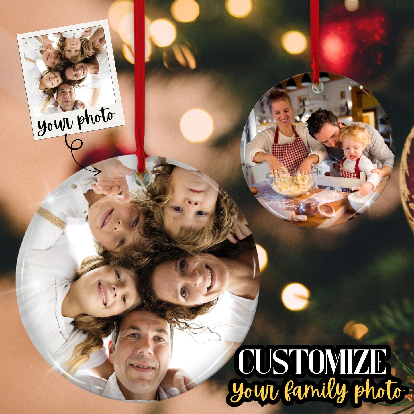 Custom 2-sided Ceramic Ornament, Personalized 2 Photo Christmas Ornament front back