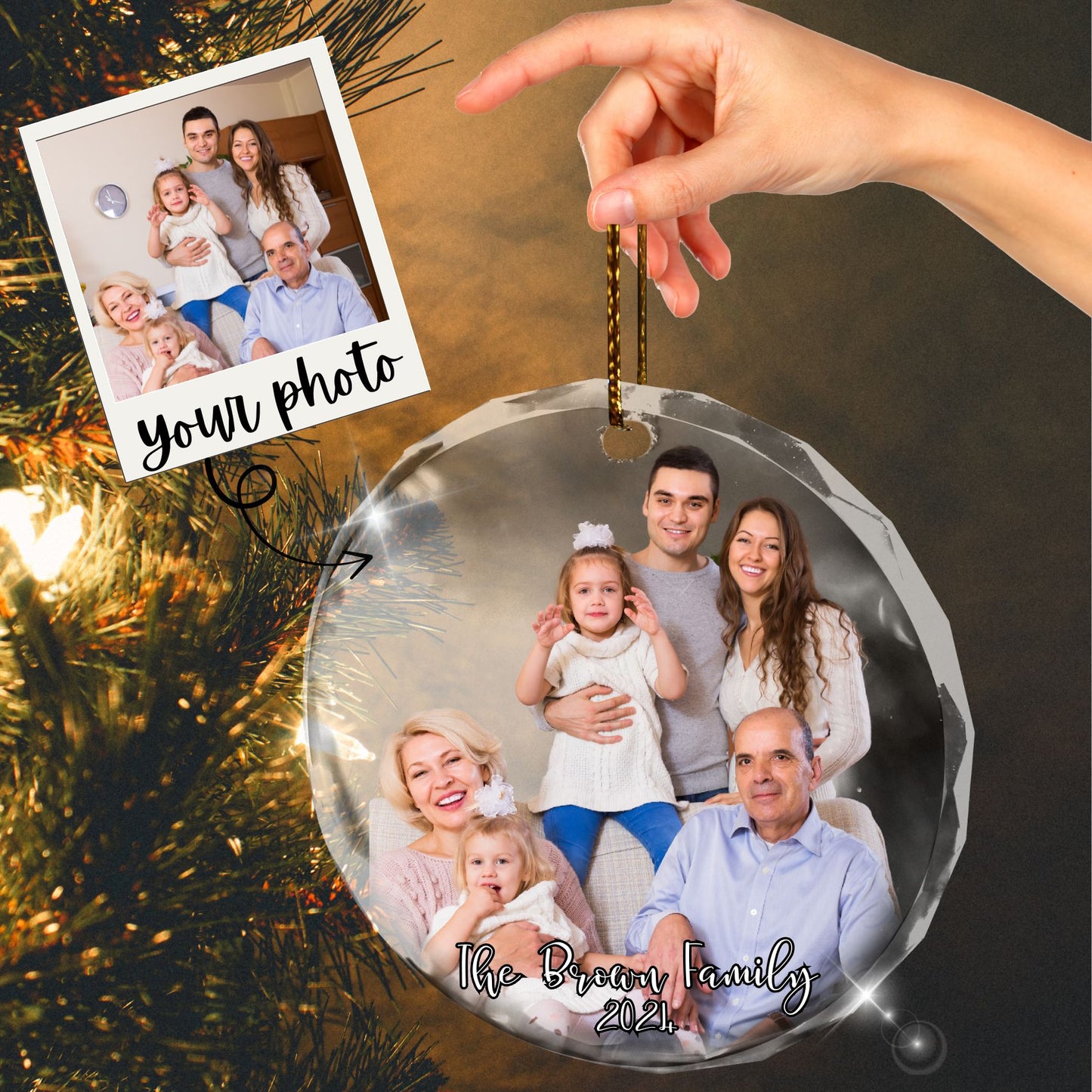 Personalized Couple Photo Ornament, Couples Gifts, Custom Photo Glass Ornament